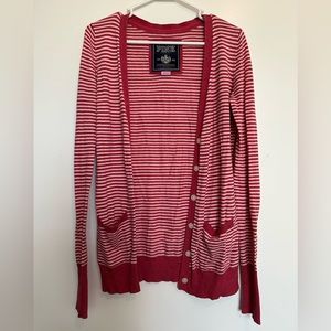 PINK Victoria Secret Red Pink Striped Sweater Cardigan